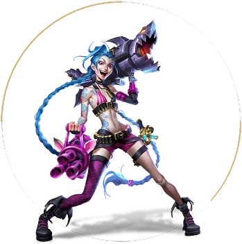 Gestileerd blauwharig vrouwelijk schutterpersonage met een groot wapen, ontworpen in levendige fantasy game-art-stijl met gedurfde kleuren.